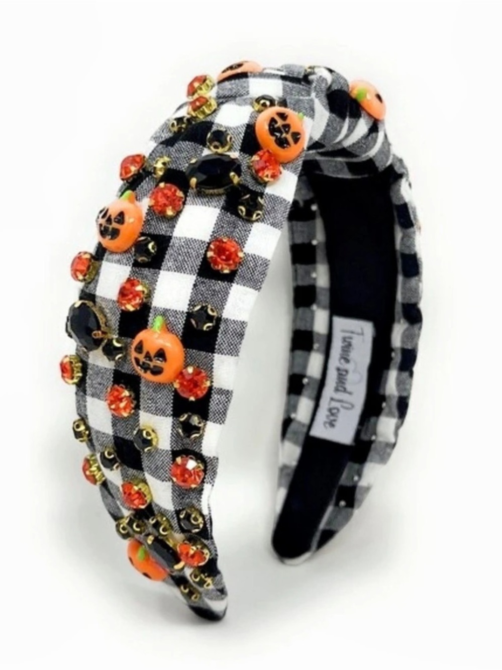 Twine and Love Gingham Pumpkin Embellished Headband